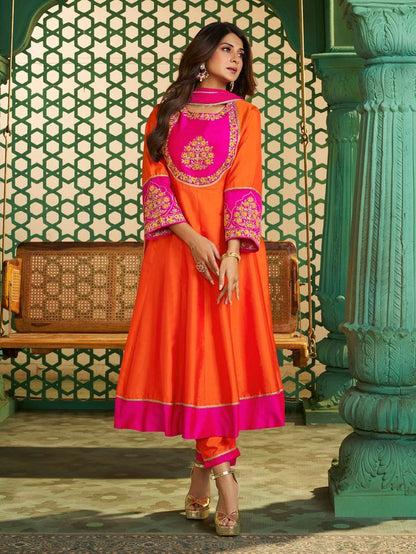 Orange Color Beautiful Chanderi Fabric Designer Ceremonial Readymade Suit