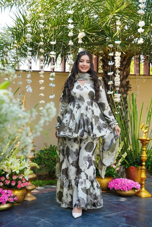 Off White Color Beautiful Rayon Fabric Designer Ceremonial Readymade Suit