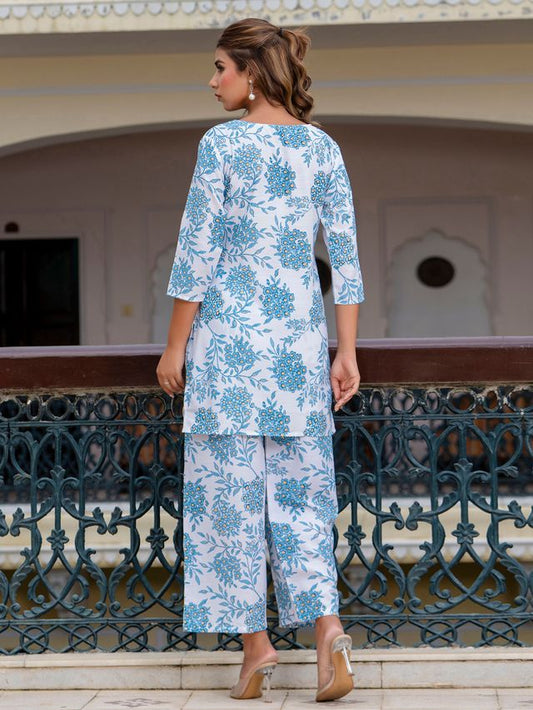 Blue Color Smart Cotton Blend Fabric Designer Printed Smart Co-ord Set