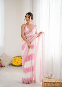 Pink Color Beautiful Fendy Satin Fabric Saree With Glamorous Zarkan Diamond Work