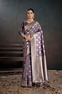 Purple Color Silk Blended Fabric Woven Jacquard Designer Partywear Saree