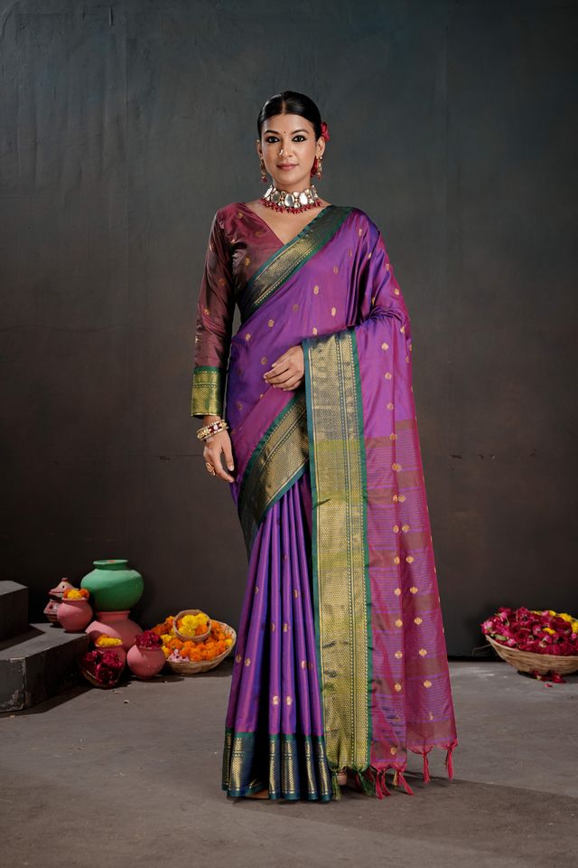 Purple Color Graceful Art Silk Fabric Woven Jacquard Designer Saree
