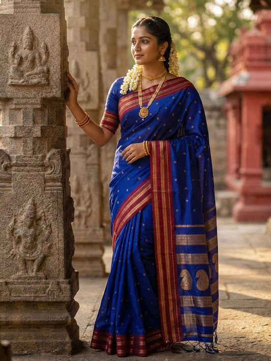 Blue Color Soft Silk Fabric Woven Jari Designer Ethnic Party Looks Saree