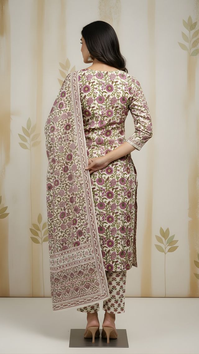 Beige Color Cotton Fabric Stylish And Trendy Kurta Set For Ethnic Girls