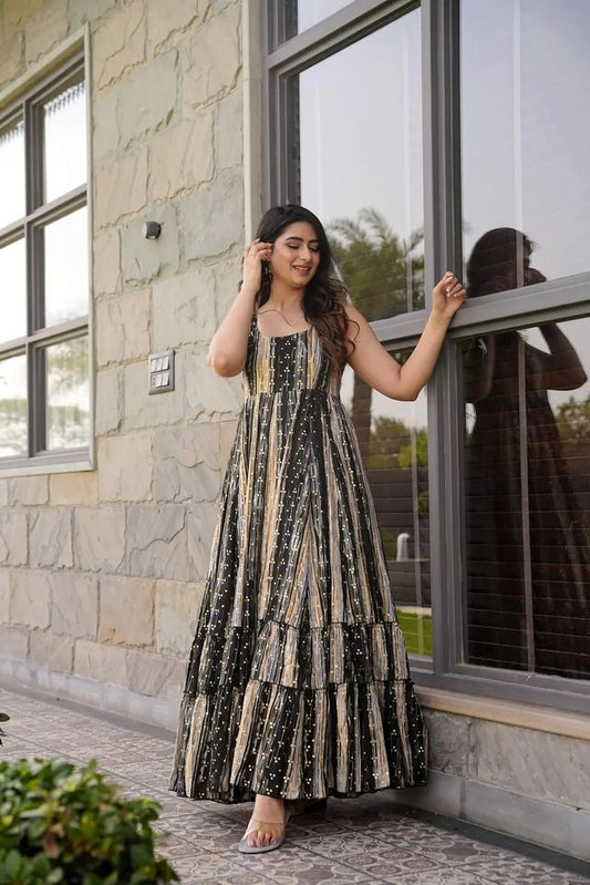 Party wear readymade muslin gown collection Black