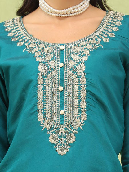 Rama Color Viscose Roman Silk Fabric Designer Embroidered Suit