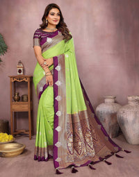 Perrot Pure Handloom Kalamkari Silk With Zari Woven Design Saree With Blouse