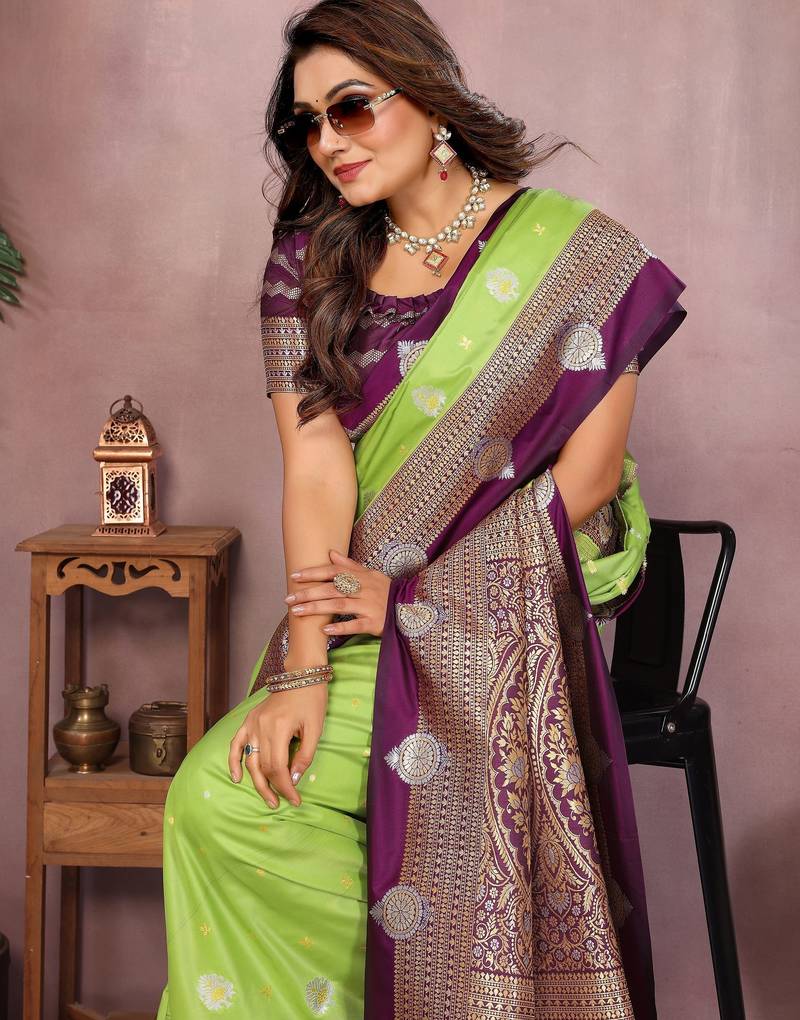 Perrot Pure Handloom Kalamkari Silk With Zari Woven Design Saree With Blouse