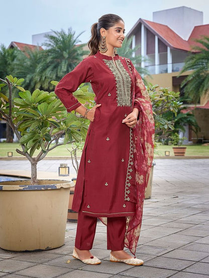 Maroon Color Stylish Partywear Readymade Ethnic Suit