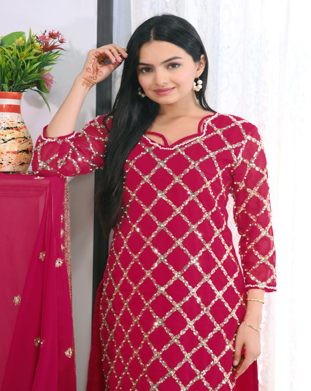 Gorgeous Heavy Fox Georgette Suit With Sequence Embroidered Work