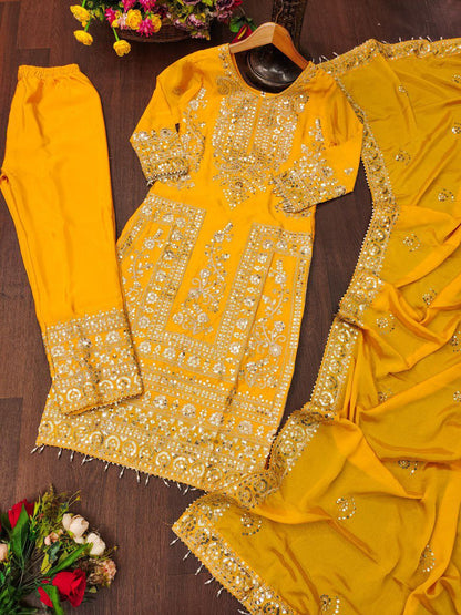 Gorgeous Heavy Chinon Suit With Sequence Embroidered Work