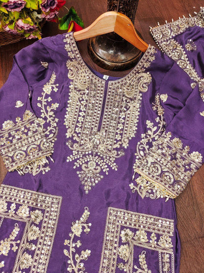 Gorgeous Heavy Chinon Suit With Sequence Embroidered Work