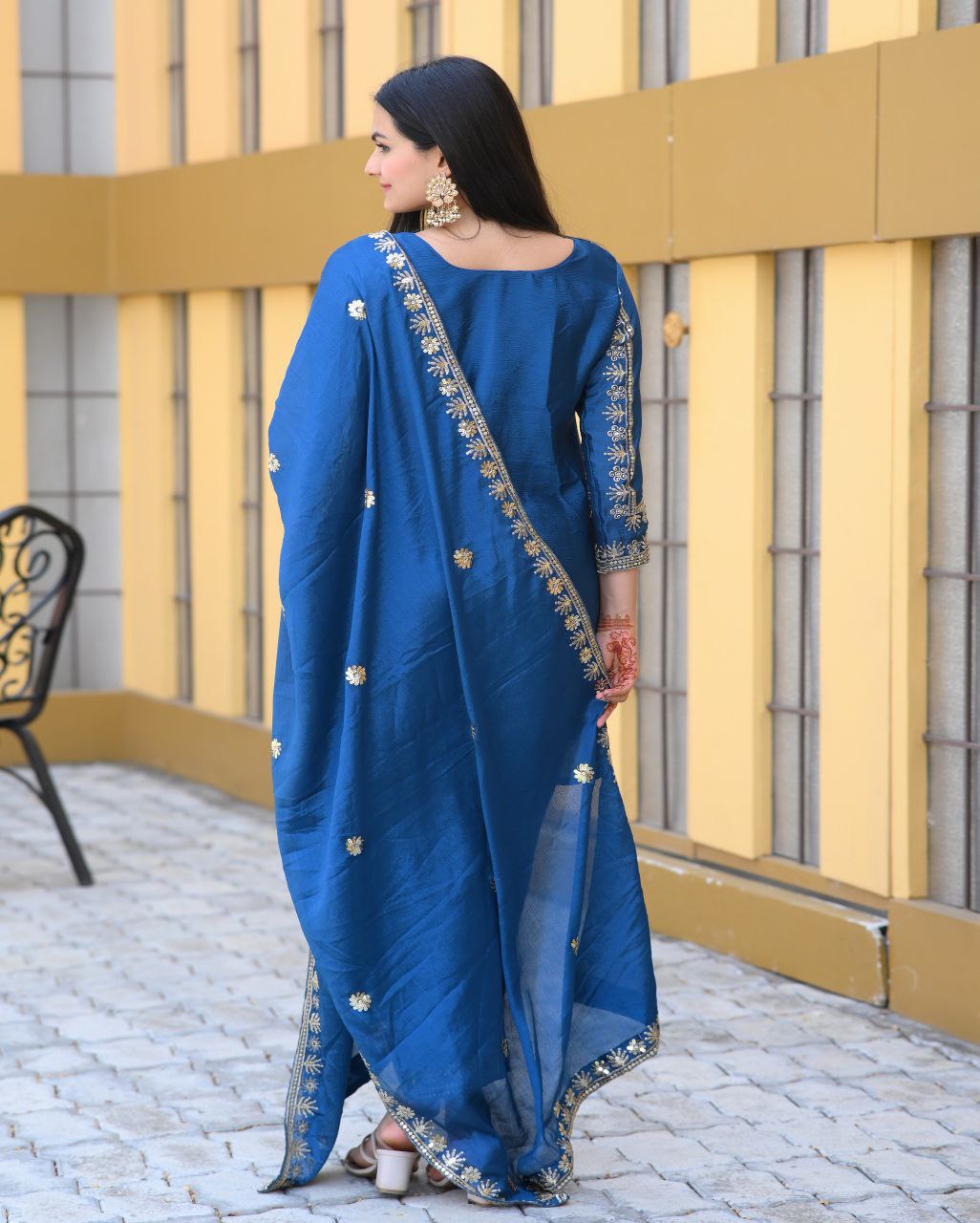 09 Heavy Chinon Suit With Sequence Embroidered Work