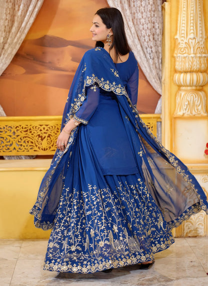 Heavy Fox Georgette Suit With Sequence Embroidered Work 24 Blue