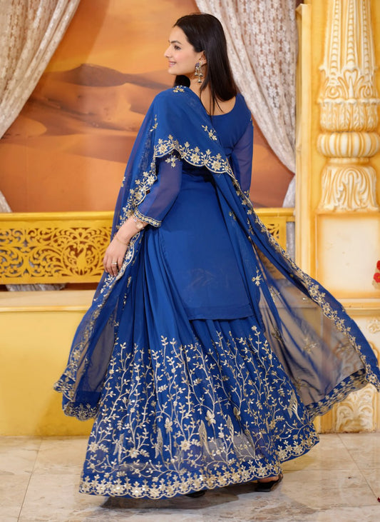 Heavy Fox Georgette Suit With Sequence Embroidered Work 24 Blue