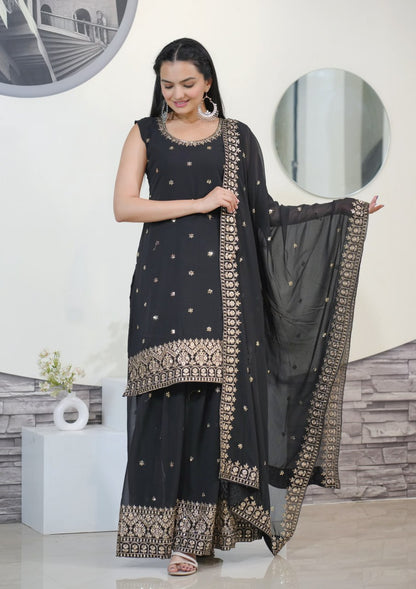Heavy Fox Georgette Suit With Sequence Embroidered Work 28 Black