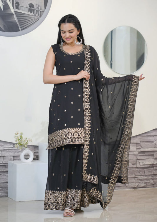 Heavy Fox Georgette Suit With Sequence Embroidered Work 28 Black