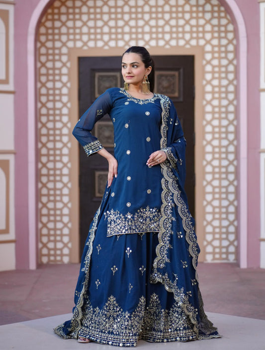 Beautiful Heavy Fox Georgette Suit With Sequence Embroidered Work 30 Petrol