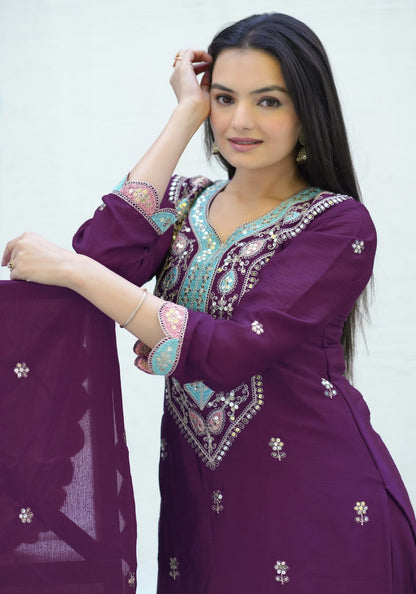 Heavy Fox Georgette Suit With Sequence Embroidered Work 23 Wine