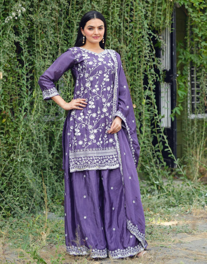Beautiful Heavy Chinon Suit With Sequence Embroidered Work 44 Purple