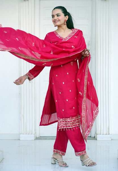 Heavy Blooming Vichitra Suit With Sequence Embroidered Work