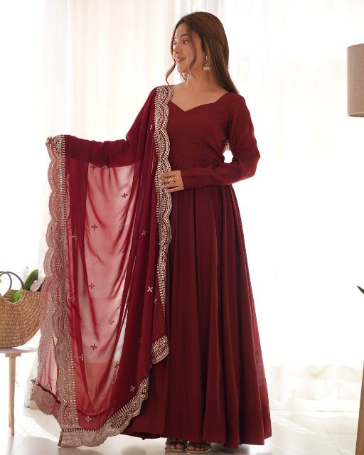 Maroon Anarkali Suit With Dupatta Beautiful Maroon Color Printed Anarkali Kurta