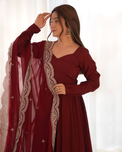 Maroon Anarkali Suit With Dupatta Beautiful Maroon Color Printed Anarkali Kurta