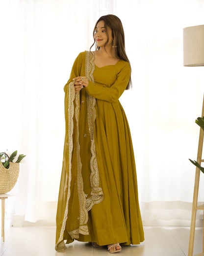 Mustard Long Sleeve Maxi Dress For Wedding Yellow Gown For Haldi Latest Yellow Trendy Dress For Haldi Ceremony Buy Yellow Gowns