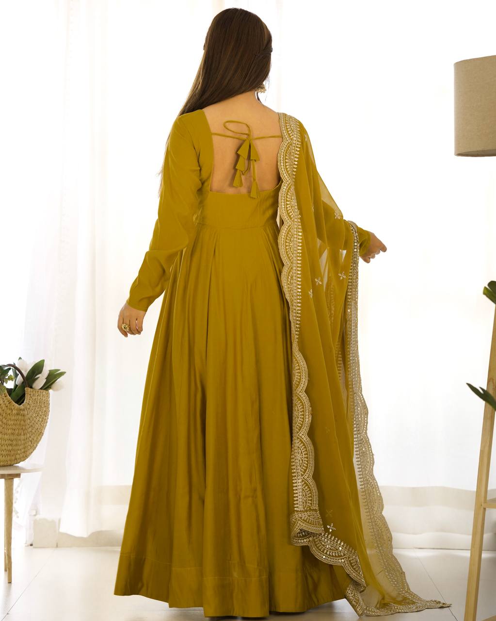 Mustard Long Sleeve Maxi Dress For Wedding Yellow Gown For Haldi Latest Yellow Trendy Dress For Haldi Ceremony Buy Yellow Gowns