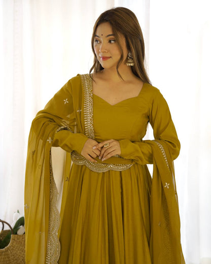Mustard Long Sleeve Maxi Dress For Wedding Yellow Gown For Haldi Latest Yellow Trendy Dress For Haldi Ceremony Buy Yellow Gowns