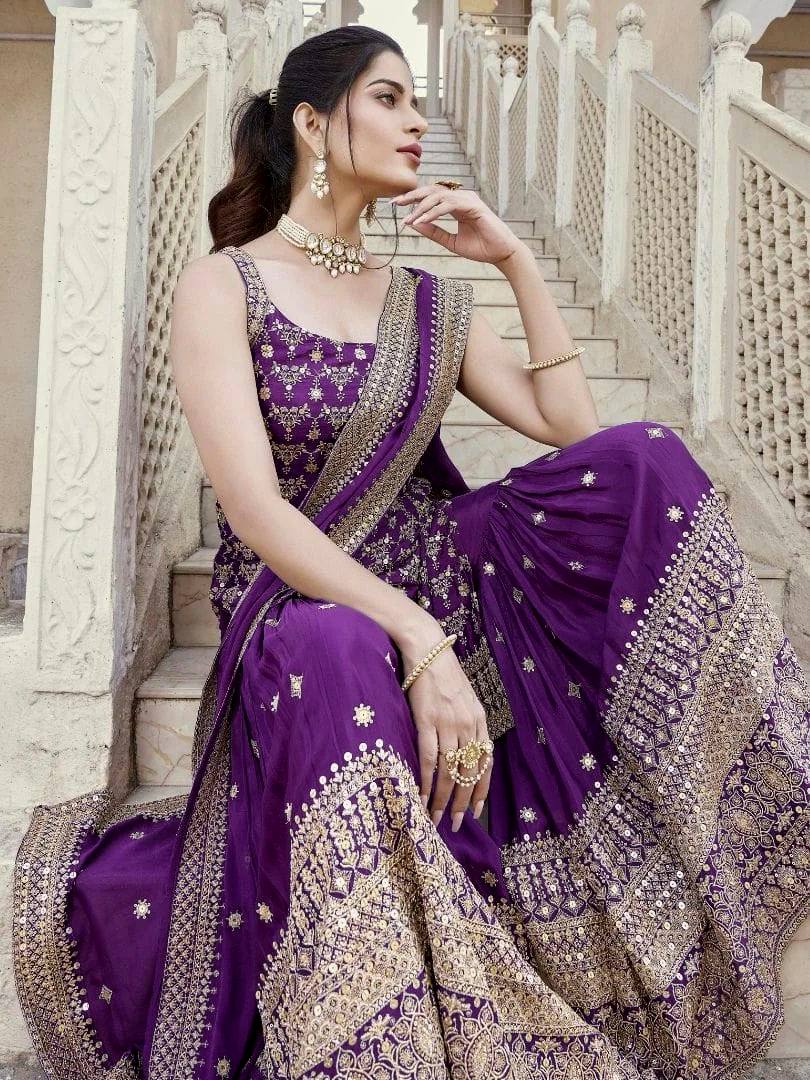 Women's Gorgeous Embroidery Work Fox Georgette Fabric Straight Kurta Sharara and Dupatta Set 5892