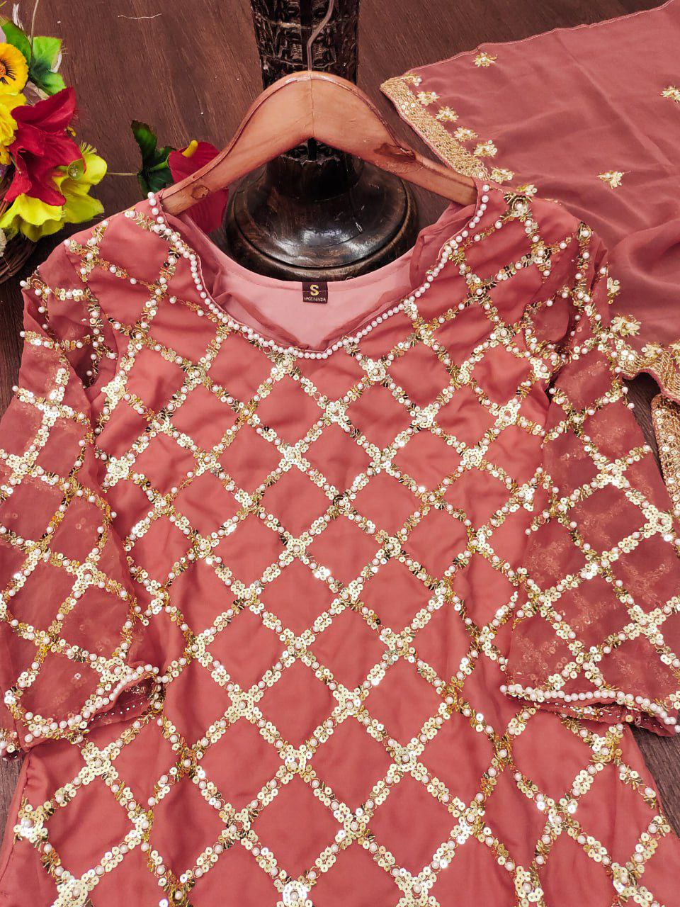 Gorgeous Heavy Fox Georgette Suit With Sequence Embroidered Work