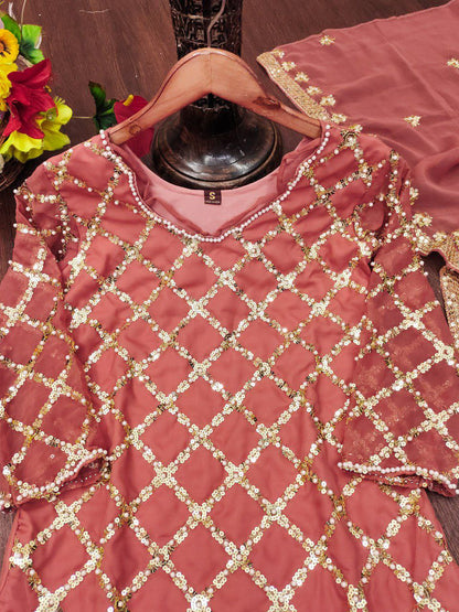 Gorgeous Heavy Fox Georgette Suit With Sequence Embroidered Work