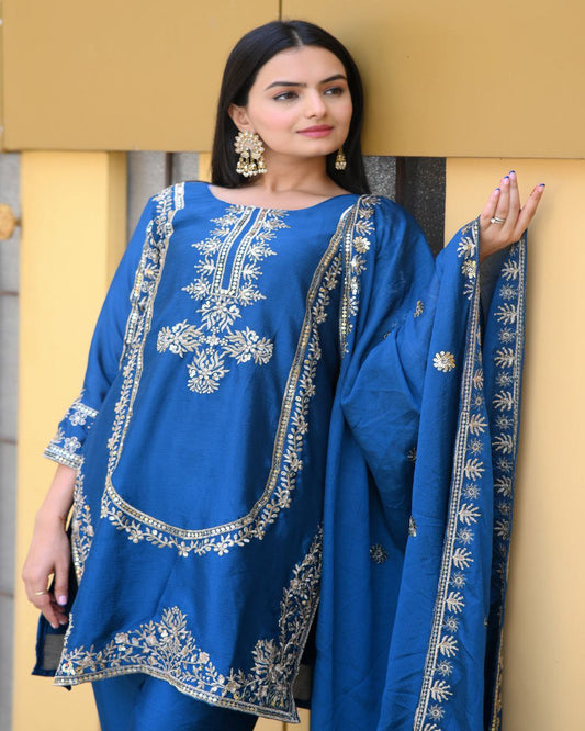 09 Heavy Chinon Suit With Sequence Embroidered Work