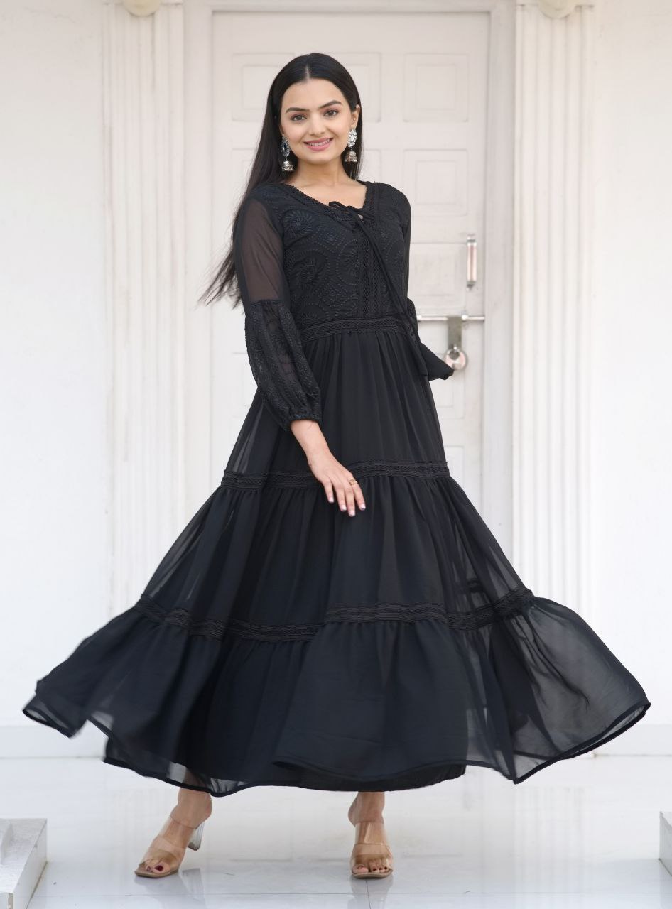 Fox Georgette with Flarred Suit With Chikankari work