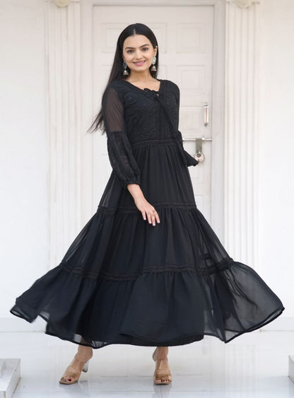 Fox Georgette with Flarred Suit With Chikankari work