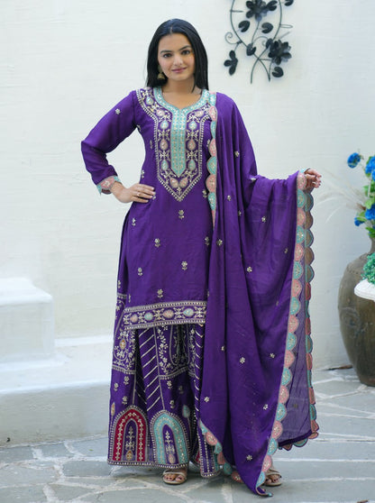 Heavy Fox Georgette Suit With Sequence Embroidered Work 23 Purple