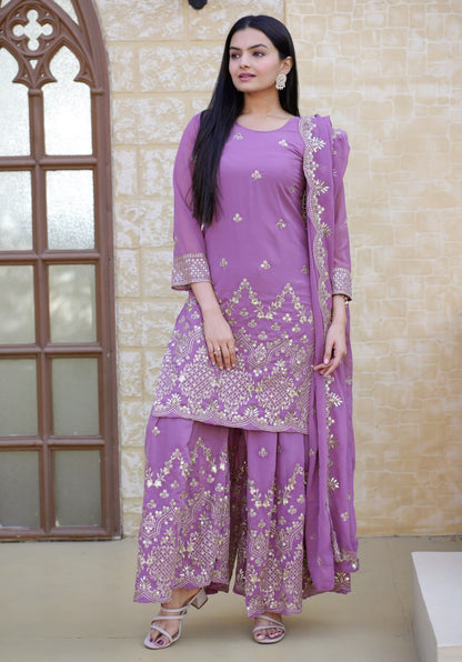 Onion Heavy Fox Georgette Suit With Sequence Embroidered Work