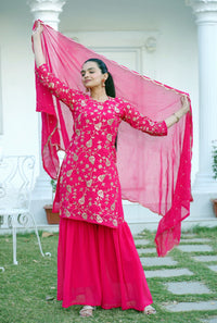 Pink Heavy Fox Georgette Suit With Sequence Embroidered Work