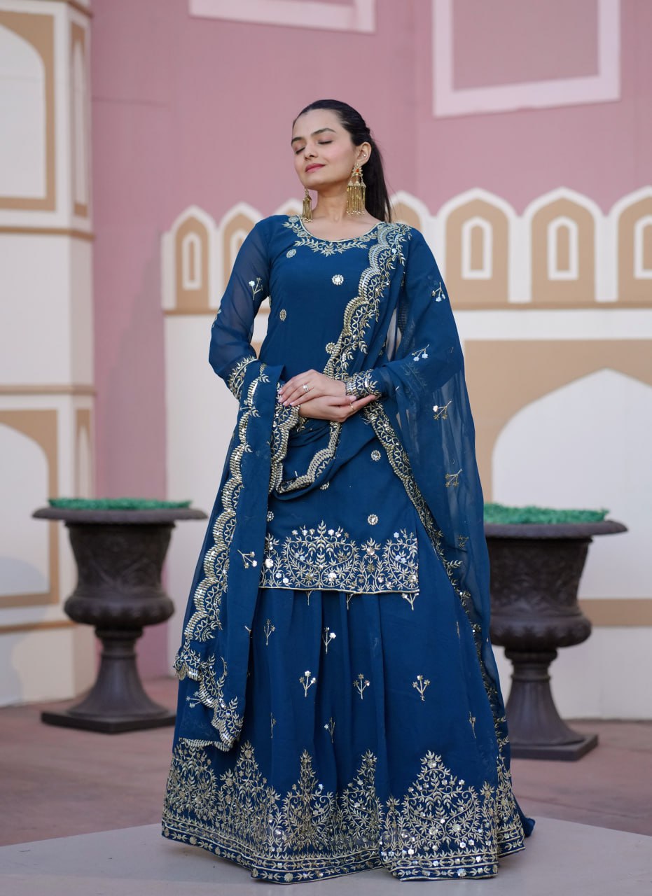 Beautiful Heavy Fox Georgette Suit With Sequence Embroidered Work 30 Petrol