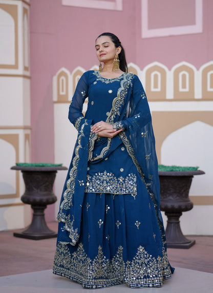 Beautiful Heavy Fox Georgette Suit With Sequence Embroidered Work 30 Petrol