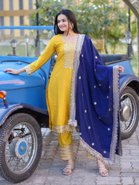 Heavy Chinon Suit With Sequence Embroidered Work 46 Yellow