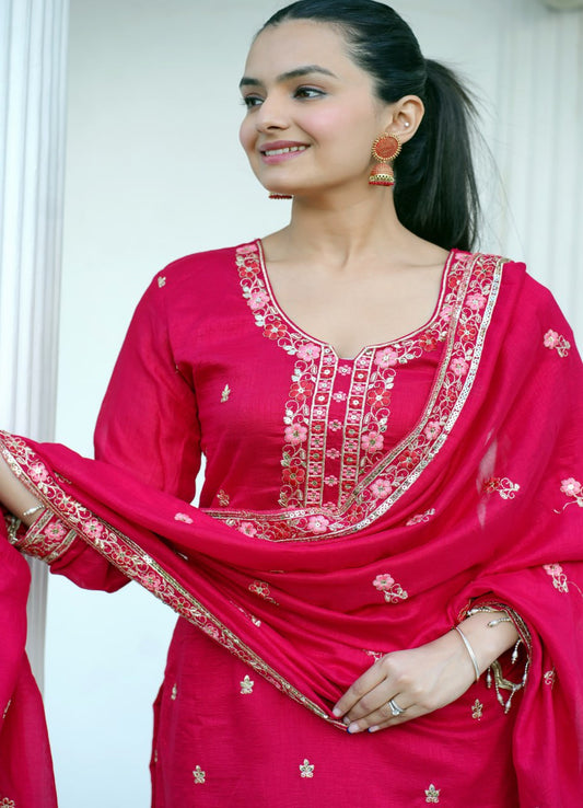 Heavy Blooming Vichitra Suit With Sequence Embroidered Work