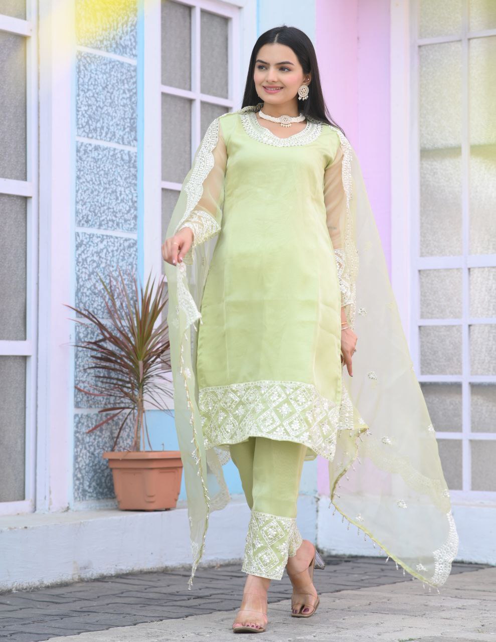 Heavy Organza Suit With Sequence Embroidered Work