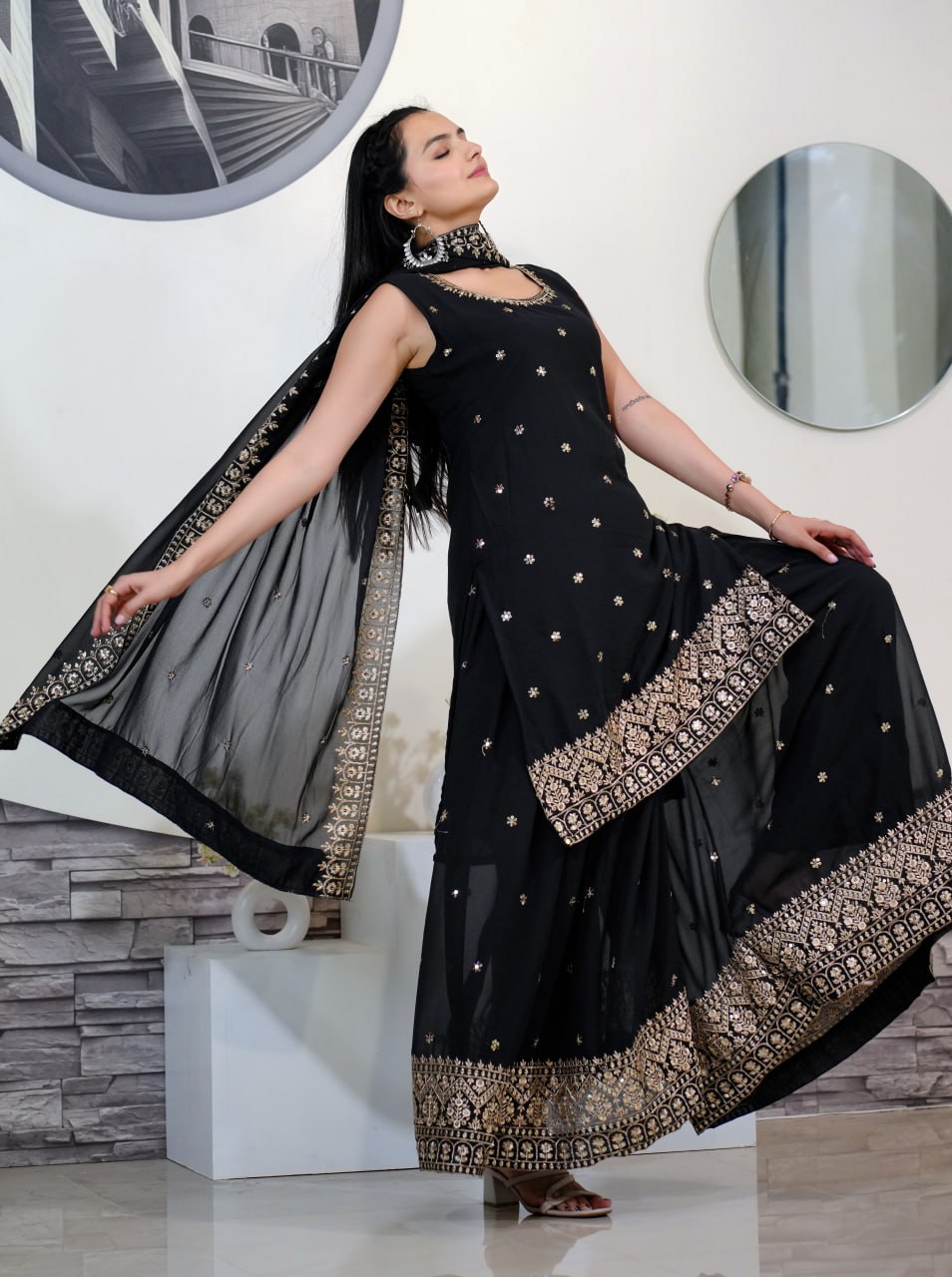 Heavy Fox Georgette Suit With Sequence Embroidered Work 28 Black