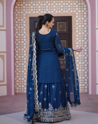 Beautiful Heavy Fox Georgette Suit With Sequence Embroidered Work 30 Petrol