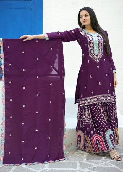 Heavy Fox Georgette Suit With Sequence Embroidered Work 23 Wine