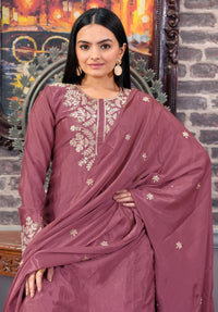 Heavy Chinon Suit With Sequence Embroidered Work 42 Onion