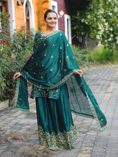 Beautiful Heavy Rangoli Suit With Sequence Embroidered Work