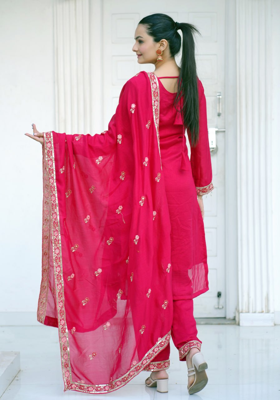 Heavy Blooming Vichitra Suit With Sequence Embroidered Work